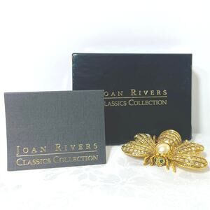 Vtg JOAN RIVERS In Memory Bee Brooch Swarovski Pearl Pin Crystal Pave Signed Box